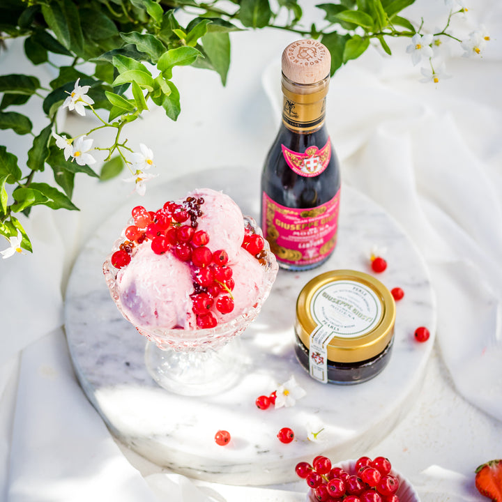 Raspberry and strawberry ice cream with Balsamic Vinegar